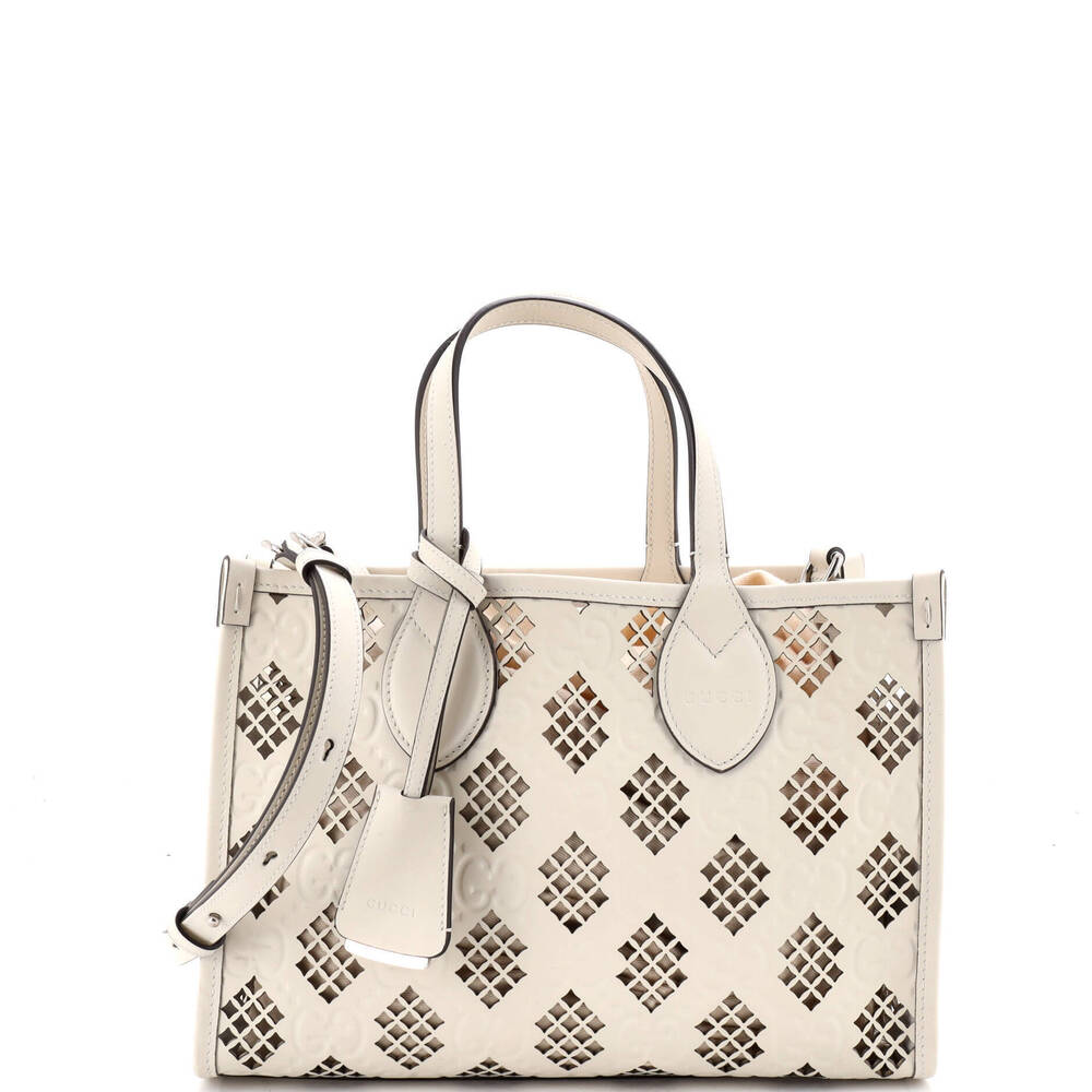 Gucci Small Convertible Tote GG Debossed Laser Cut Leather